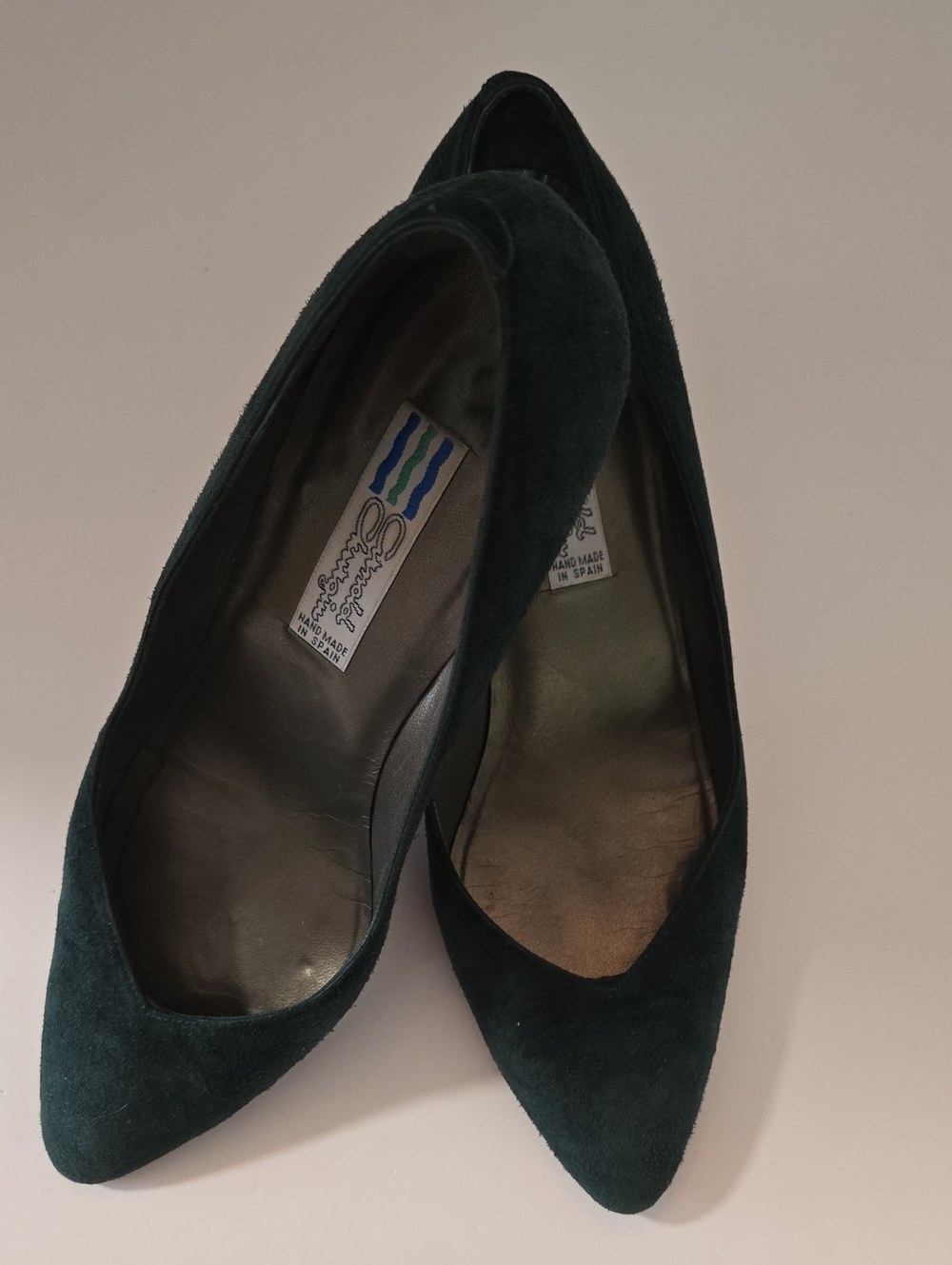 Suede Pointed-Toe Heels in Dark Green